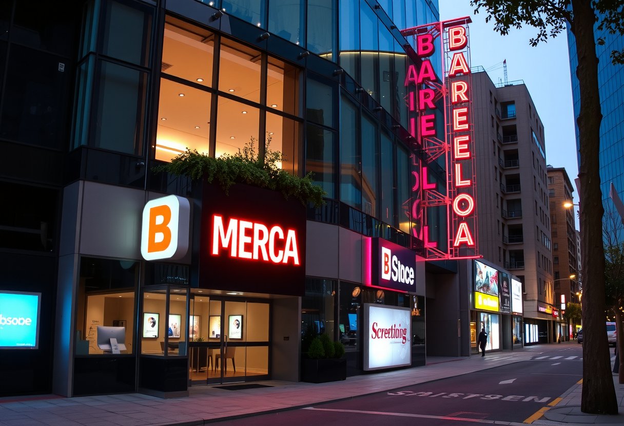 Modern GameQubi office in Barcelona with cyberpunk neon elements